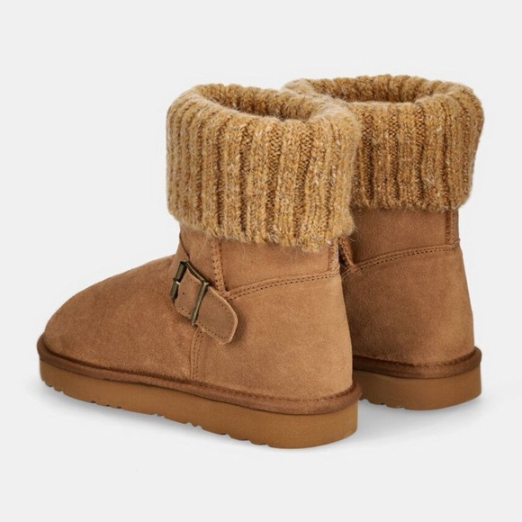 Cozy Brown Knit Cuff Suede Boots - Picture 5 of 8